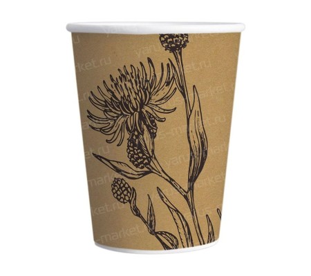 Однослойный бумажный крафт стакан Ботаника с растительным принтом