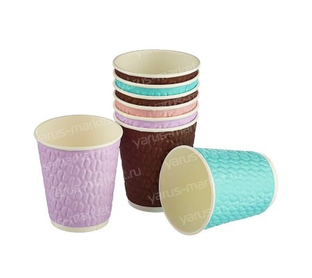 Двухслойный бумажный стакан «Кофейные зерна» разных цветов в наборе