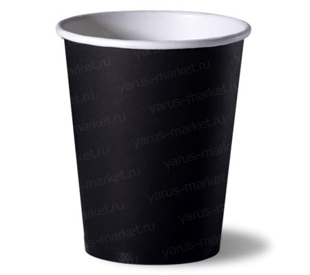 Однослойный бумажный стакан черный с белой внутренней ламинацией для холодных напитков