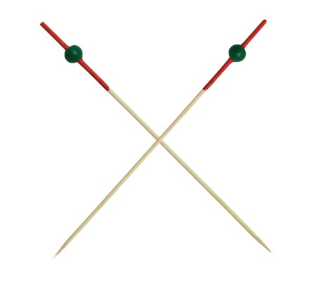Бамбуковая шпажка для канапе с зеленой бусиной и красным наконечником