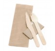 Набор деревянных одноразовых приборов нож и вилка в крафт упаковке 