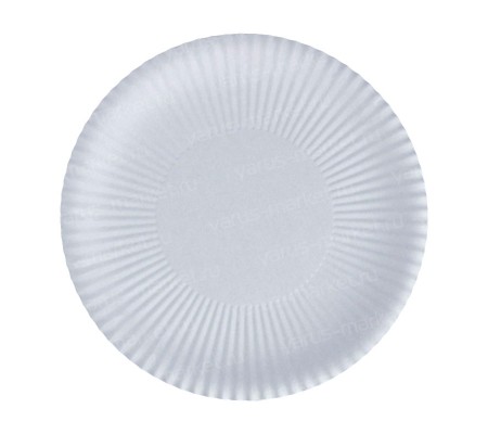 Круглая бумажная тарелка белого цвета с широким гофрированным краем 