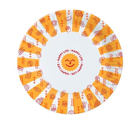 Круглая бумажная тарелка Happy Life с ламинацией для готовых блюд
