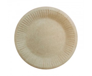 Круглая ламинированная тарелка крафт с белым оборотом