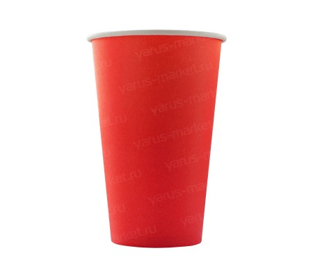 Однослойный бумажный стакан красный с белой ламинацией внутри для холодных напитков 