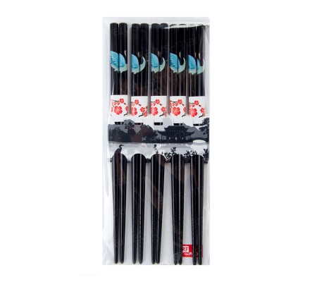 Лакированные черные бамбуковые палочки Журавль в блистере по 5 штук