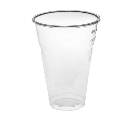 Полипропиленовый гладкий стакан прозрачного цвета объемом 330-500 миллилитров с мерными делениями для разлива холодных напитков