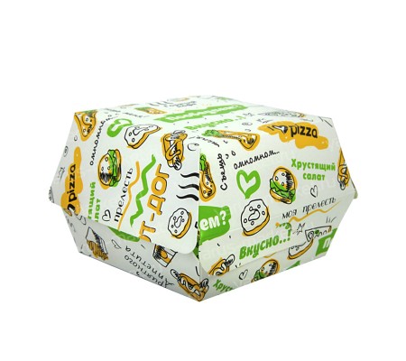 Большая бумажная коробка для гамбургера с принтом Foodкорт 