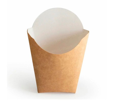 Ламинированная крафт коробка для картофеля фри бурая с белым 
