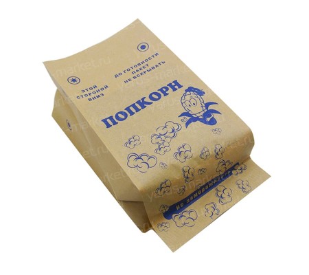 Двухслойный небеленый крафт пакет с ПЭТ пленкой для попкорна в печи СВЧ 