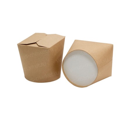 Бумажный крафт контейнер для WOK с круглым белым дном для восточной кухни
