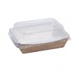 Прямоугольный крафт-контейнер бурый с белым в комплекте с высокой купольной крышкой для упаковки готовых блюд