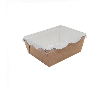 Прямоугольный крафт-контейнер с волнистыми бортиками и крышкой в комплекте для упаковки готовой пищи