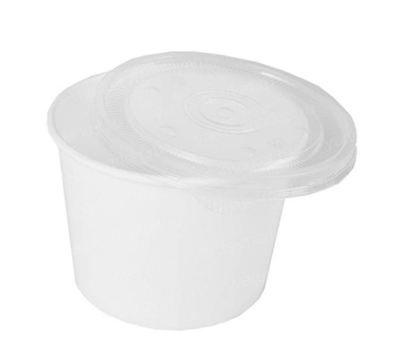 Круглый бумажный салатник белого цвета для доставки готовых блюд