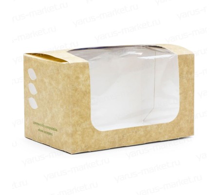 Коробка с крышкой для сэндвичей Bloomer из крафт-картона с прозрачным демонстрационным окном