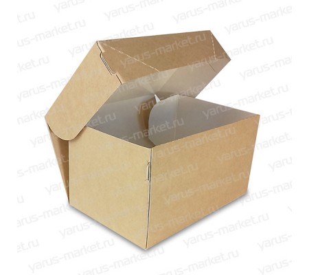 Самосборная бурая картонная коробка с откидной крышкой для упаковки выпечки