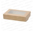 Картонная кондитерская коробка с откидной крышкой и фигурным окном для упаковки кондитерской продукции