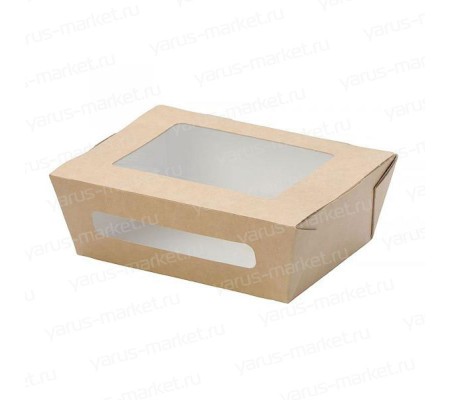 Бурая картонная коробка с откидной крышкой и прозрачными вставками для упаковки пищевых продуктов