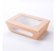 Бурая картонная коробка с откидной крышкой и прозрачными вставками для упаковки пищевых продуктов