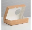 Картонная коробка для пончиков с откидной крышкой и круглым окном