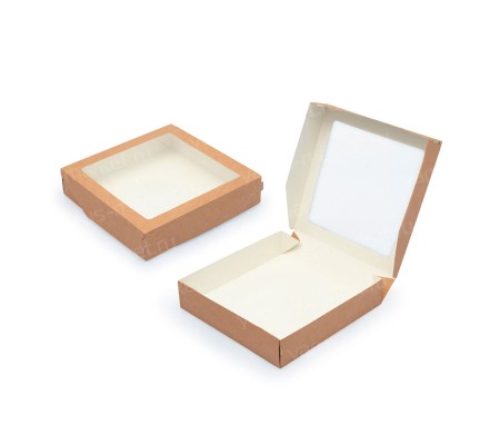Плоская квадратная коробка крафт с крышкой и окном