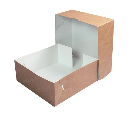 Квадратная кондитерская коробка крафт с откидной крышкой 