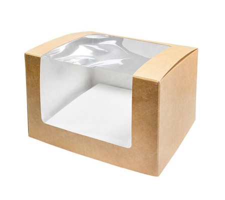 Прямоугольная крафт коробка с угловым прозрачным окном для кондитерских изделий