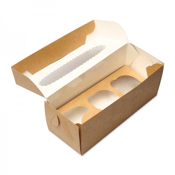 Крафт-коробка для 3 капкейков