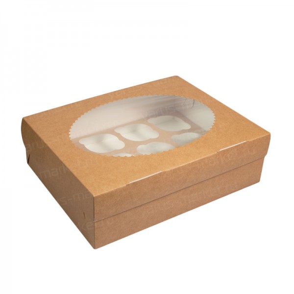 Коробка для 12 капкейков с пластик. кр. (золото), 310*235*100мм