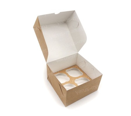 Картонная коробка для 4 капкейков с совмещенной крышкой