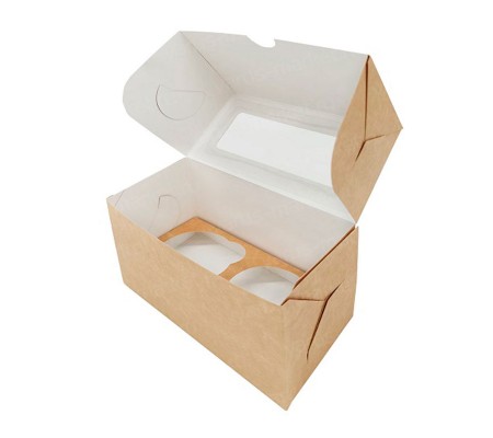 Картонная коробка для двух капкейков, маффинов или кексов с откидной крышкой и окном