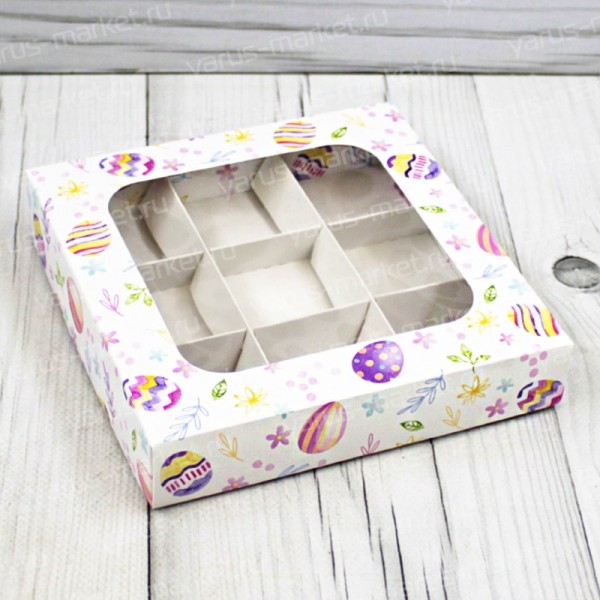 Пасхальная квадратная коробка на 9 конфет
