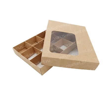 Картонная коробка на 12 конфет конструкции крышка дно с окном