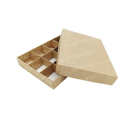 Прямоугольная крафт коробка для 12 конфет с крышкой