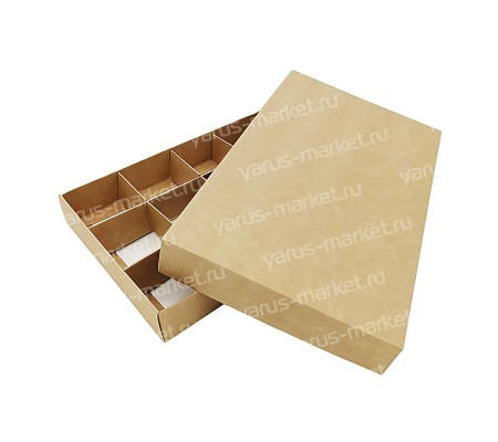 Прямоугольная крафт коробка для 15 конфет с крышкой