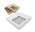 Квадратная крафт коробка для 16 конфет со смещенным окном