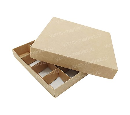 Прямоугольная крафт коробка для 20 конфет с крышкой