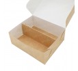 Крафт коробка для пирожных макаронс на две секции с откидной крышкой