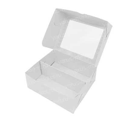 Крафт коробка для пирожных макаронс на две секции с крышкой и окном