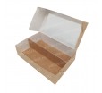 Крафт коробка для пирожных макаронс на две секции с крышкой и окном