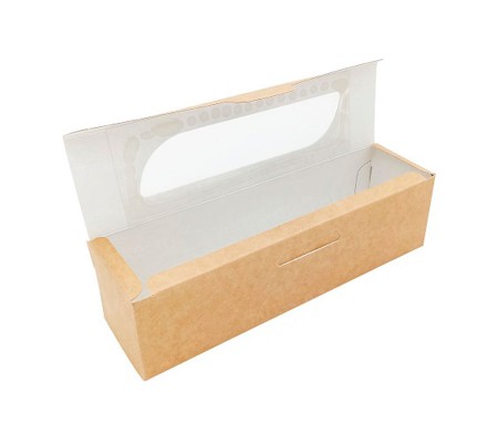 Прямоугольная картонная коробка для пирожных макарон с фигурным окном