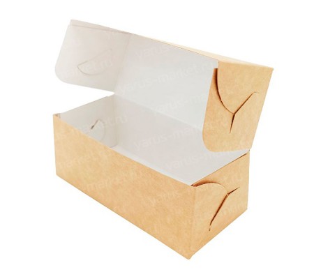 Прямоугольная картонная коробка для пирожных макарон с совмещенной крышкой