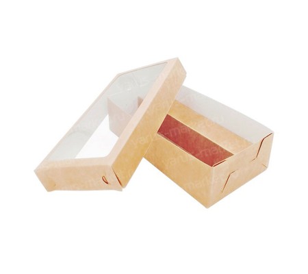 Прямоугольная картонная коробка с крышкой для пирожных макарон на две секции