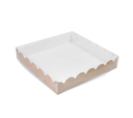 Квадратная кондитерская коробка с фигурным дном и прозрачной крышкой
