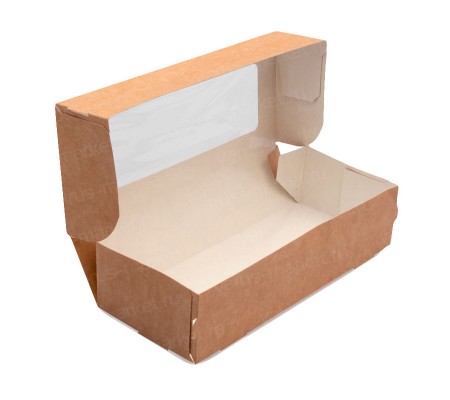 Прямоугольная крафт коробка с откидной крышкой окном для печенья
