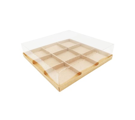 Картонная коробка на 9 пирожных с прозрачной высокой крышкой