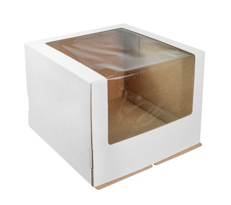 Гофрокартонная закрытая коробка куб под торт с угловым окном