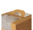 Квадратная крафт-коробка под торт с прозрачным окном и ручками 