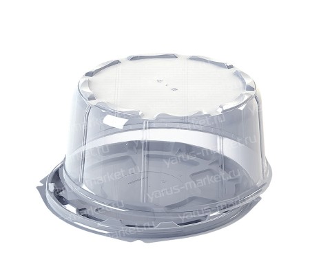 Круглый пластиковый короб с рельефным ободком на крышке для упаковки тортов и пирогов