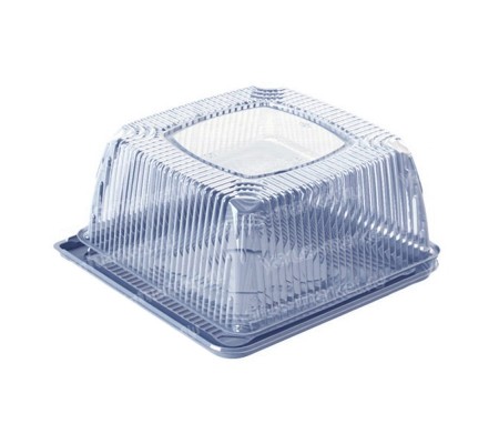 Квадратный пластиковый короб для выпечки с ребристой скошенной прозрачной крышкой